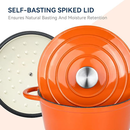 Miereirl 4.5 Quart Enameled Dutch Oven Pot with Lid, Cast Iron Dutch Oven with Dual Handles for Bread Baking, Cooking, Non-stick Enamel Coated Cookware (Orange) - Image 7