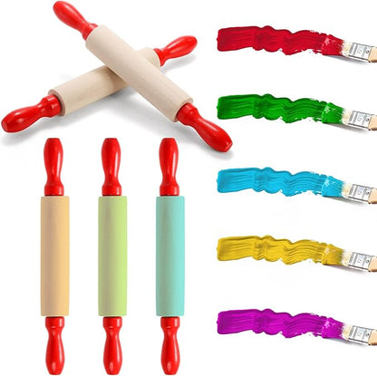 SOUJOY Set of 12 Mini Rolling Pin, 8 Inch Wood Dough Roller for Baking with Red Handle, Small Clay Rolling Pin for Craft Fondant Pastry Pizza Crafting and Imaginative Play - Image 4