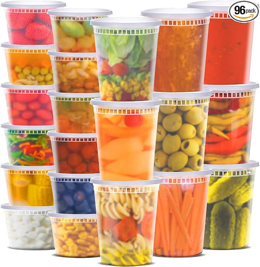 WGCC Deli Containers with Lids 48 Sets- Disposable Soup Containers with Lids 16oz, 32oz - Food Containers with Leakproof, BPA Free/Microwave/Freezer/Dishwasher Safe