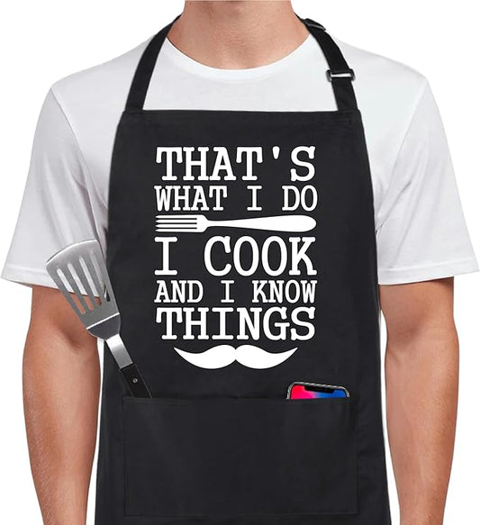 Xornis 100% Cotton Funny Apron for Men Women Adjustable Bib Aprons with 2 Pockets Grill Kitchen Cooking BBQ One Size Fits All