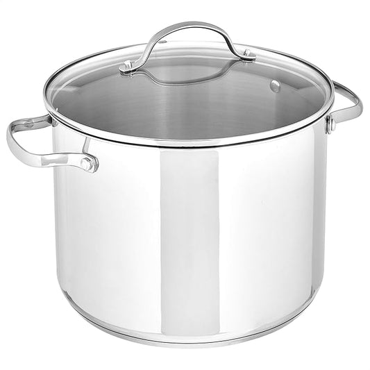 Amazon Basics Stainless Steel Induction Compatible Stock Pot with Glass Lid, Oven Safe, Dishwasher Safe, Sturdy, 8 Quart, Silver by AmazonBasics