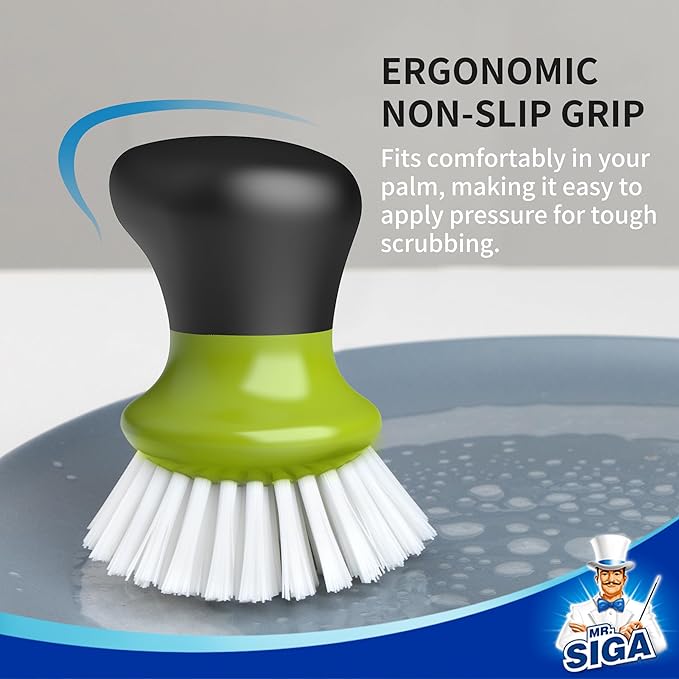 MR.SIGA Dish Scrub Brush, Palm Brush Dish Scrubber with Ergonomic Grip, Kitchen Brushes for Dishes, Green, Pack of 2 - Image 3