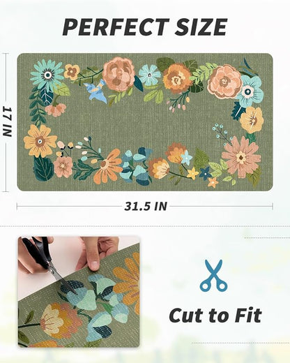 AMOAMI Coffee Mat Hide Stain Rubber Backed Absorbent Dish Drying Mat for Kitchen Counter - Fits Under Coffee Maker or Machine - Floral GREEN 17x31.5 - Image 7