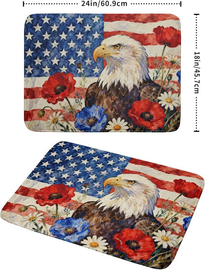 4th of July American Flag Eagle Dish Drying Mat for Kitchen Counter 18x24 Patriotic Floral Memorial Day Absorbent Reversible Microfiber Drying Mats Kitchen Countertop Protector Dishes Drainer Pad - Image 2