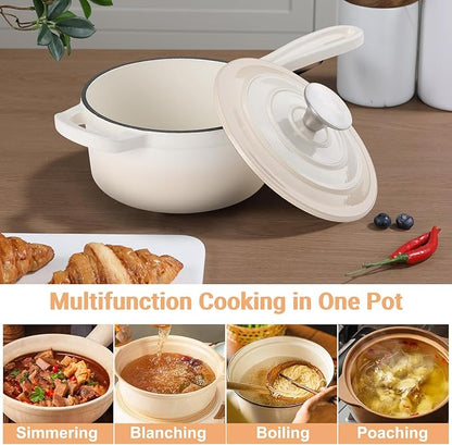 Enameled Cast Iron Sauce Pan, 1 Quart Enameled Saucepan with Lid, Mini Dutch Oven Enamel Saucepan for Cooking Pasta Sauce, Gravy, Puddings, Marinate, Boiling (Gradient Caramel)