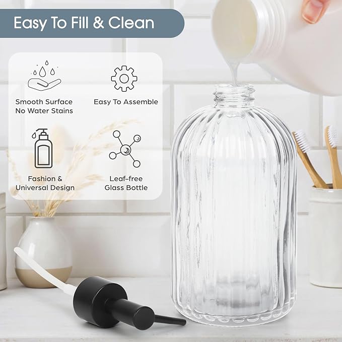 Topsky Glass Soap Dispenser with Plastic Pump, 400ml Liquid Hand Soap Dispenser, Rustproof Pump for Kitchen & Bathroom, Great for Lotions, Essential Oil, Liquid Soaps,Transparent - Image 5