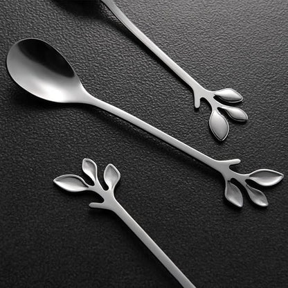 AnSaw Elegant Silver Leaf Coffee Spoons - 10-Piece, 4.7" Mini Stainless Steel Espresso & Dessert Tea Spoons, Perfect for Demitasse & Small Servings - Image 5
