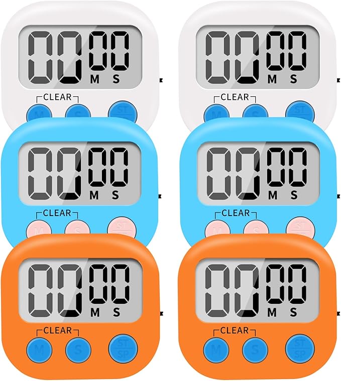 6 Pack Small Digital Kitchen Timer Magnetic Back and ON/Off Switch,Minute Second Count Up Countdown (Multicolored) by LinkDm