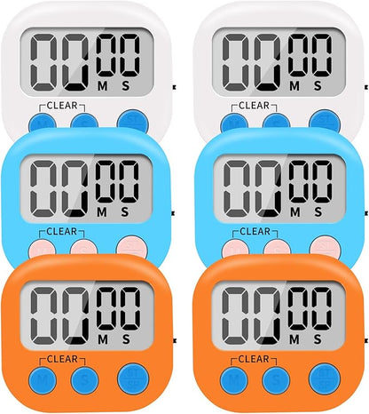 6 Pack Small Digital Kitchen Timer Magnetic Back and ON/Off Switch,Minute Second Count Up Countdown (Multicolored) by LinkDm