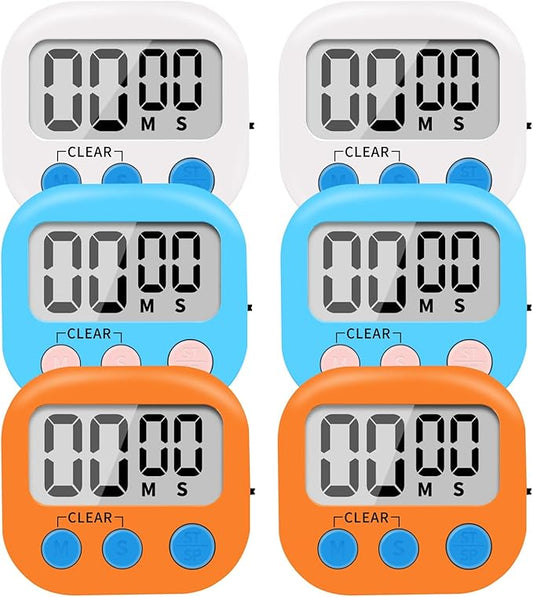 6 Pack Small Digital Kitchen Timer Magnetic Back and ON/Off Switch,Minute Second Count Up Countdown (Multicolored) by LinkDm