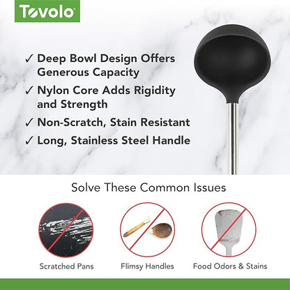 Tovolo Silicone Ladle With Stainless Steel Handle Deep Soup Ladle for Cooking Canning Serving Soup Punch Stew Sauce, Large Kitchen Utensil Spoon Dishwasher Safe BPA Free Silicone Black - Image 3