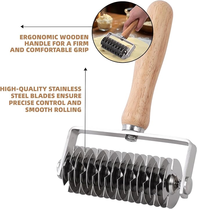 Pastry Lattice Roller Cutter, Stainless Steel Lattice Dough Cutter Wood Handle, Professional Pastry Crust Cutter, Household Time-Saver Cutting Tool Pie Bread Beef Wellington Pizza - Image 4