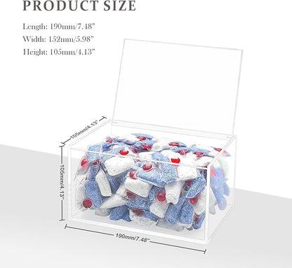 Dishwasher Pod Holder Acrylic with Hinged Lid, Modern Style Dishwasher Cleaner Tablets Container Box for Detergent, Clear