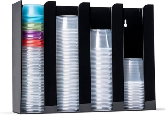 Inevibe Portion Cup and Lid Holder - 4 Compartment Acrylic Organizer for Condiment & Sauce Cups, Fits Cups 2 oz to 5.5 oz in Size, Use Dispenser on Countertop or Wall Mount by IneVibeforEveryday