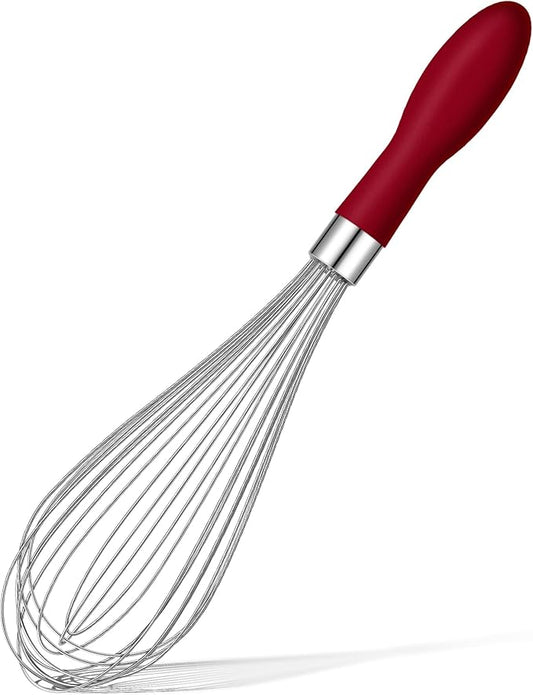 Rainspire 12-Inch Wire Whisk Stainless Steel, Balloon Whisks for Cooking, Wisk Wisking Tool With Soft Silicone Handle, Thick Durable Whisker for Blending, Beating, Whisking, Stirring, Red by Rainspire