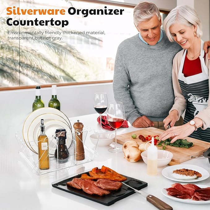 Scalloped Silverware Organizer. Acrylic Utensil Caddy.Heavy-Duty Countertop Cutlery Holder for Spoons,Forks,Knives, Napkins,Plates Space-Saving Countertop Cutlery Caddy - Picnic Party Essential - Image 6
