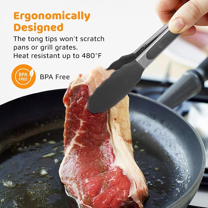 Popco 3-Piece Kitchen Tongs Set – Stainless Steel Heat Resistant Silicone Tips, Strong Comfort Grip, 3 Sizes (7, 9, 12 Inch), Non-Scratch, Dishwasher Safe, For Cooking, BBQ, Salad - Image 6