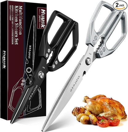 HUUSK Kitchen Scissors Set Upgraded - Stainless Steel Kitchen Shears, Sharp Meat Scissors, Heavy Duty Poultry Shear, Japanese Cooking Scissor Dishwasher for Food, Christmas Gifts for Men Women