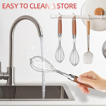 Stainless Steel Wire Whisk for Cooking- Wooden Handle Kitchen Multi Function Non Stick Balloon Whisk Egg Beater for Blending Whisking Beating Frothing Stirring Batters (9"L x 1.8"W) - Image 7
