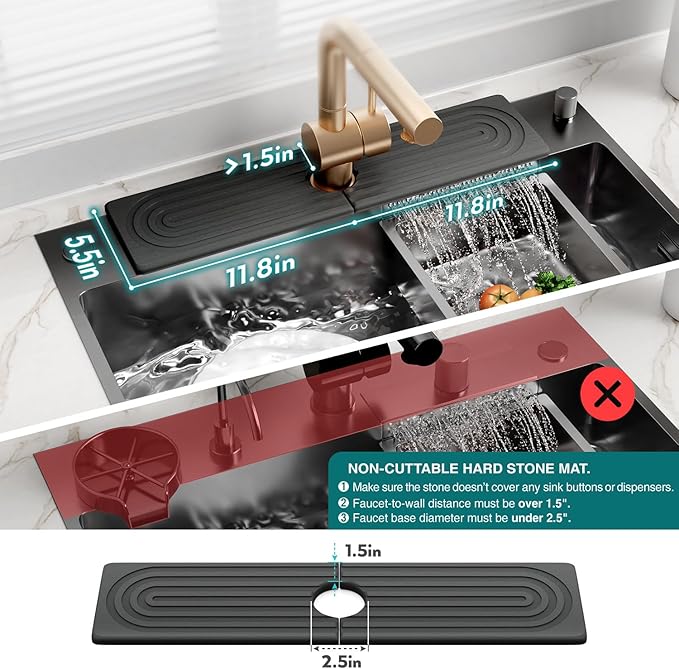 Large Faucet Mat for Kitchen Sink - Stone Drying Mat for Kitchen Counter, Diatomite Fast Drying Stone Sink Tray, Super Absorbent, Stylish Decor and Protector for Bathroom (Dark Grey, 23.6" x 5.5") - Image 4