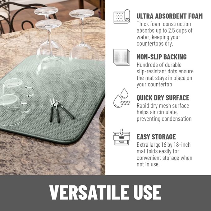 Bellemain XXL Dish Mat Microfiber Dish Drying Mat, Super absorbent (Green, 16" x 18") - Image 4