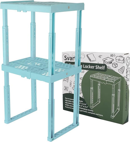 Locker Shelf Adjustable Height and Width, Locker Organizer for Work, Locker Shelves for School Locker, Stack-able Locker Stand Tools for Gym Locker, Locker Accessories Stuff, Mint-Blue, Pack of 2