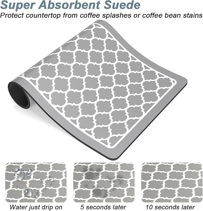 Rnivvi Coffee Mat, 12" x 19" Cute Coffee Bar Mats for Espresso Machine Station Accessories and Organizer, Hide Stain Rubber Backed Absorbent Dish Drying Pad for Kitchen Counter, Abstract Geometric - Image 3