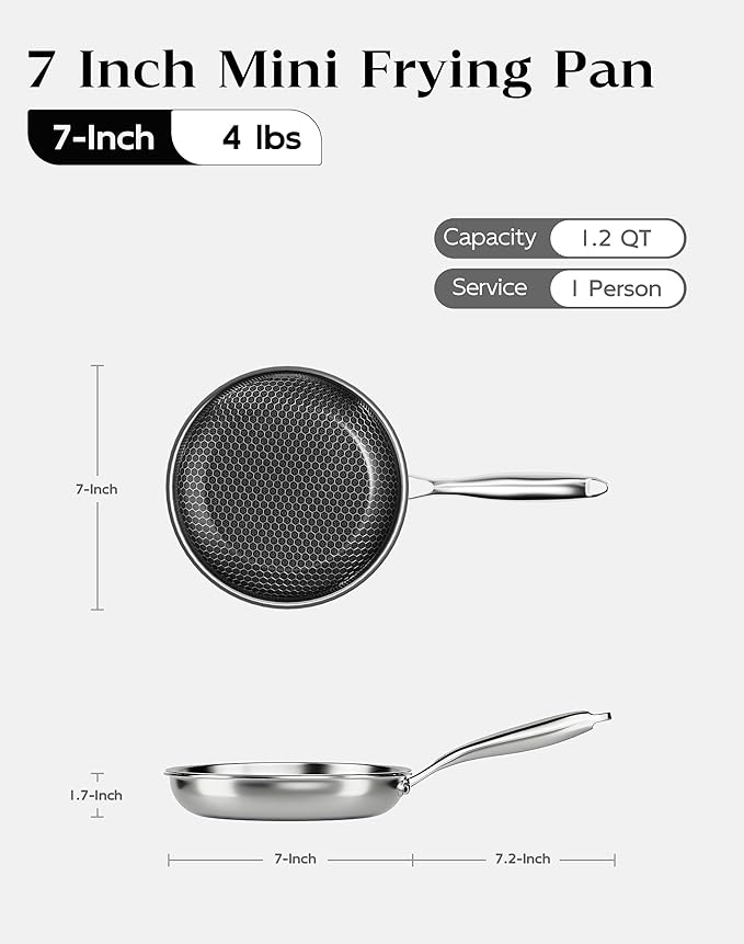 Honeycomb Stainless Steel Nonstick Frying Pan, Induction Cooktop Compatible Skillet, PFOA-Free Scratch-Proof, Dishwasher & Oven Safe, Stay-Cool Handle, Silver Kitchen Cookware - Image 7
