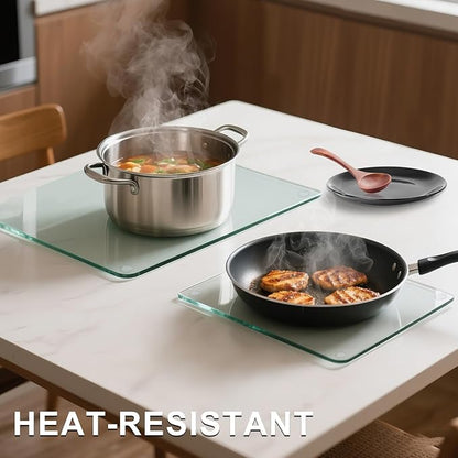 Tempered Glass Cutting Board,Set of Glass Cutting Board for Kitchen Counter,Clear Glass,with Non-Slip Feet, Scratch Resistant,Heat Resistant, 12x16&12x8 inch 2PCS,Easy to Clean