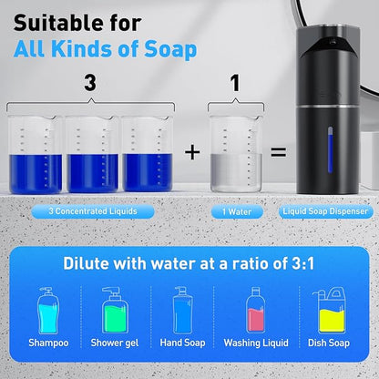 Fantictas Automatic Soap Dispenser,Touchless Hand Wall Mount Rechargeable 3 Gear Adjustable Electric Soap Dispenser 350ml with Infrared Motion Sensor for Bathroom,Kitchen,Office, Black Gel