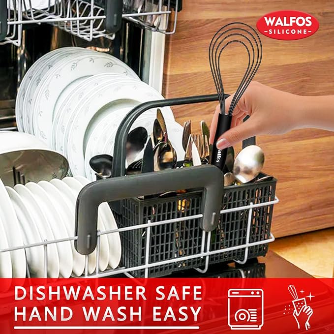 Walfos Silicone Flat Whisk,11inch Flat Whisk Non Scratch Coated Flat Whisks for Cooking.Great for Ceramic Coated pans and Wider shallower pots.Black - Image 8
