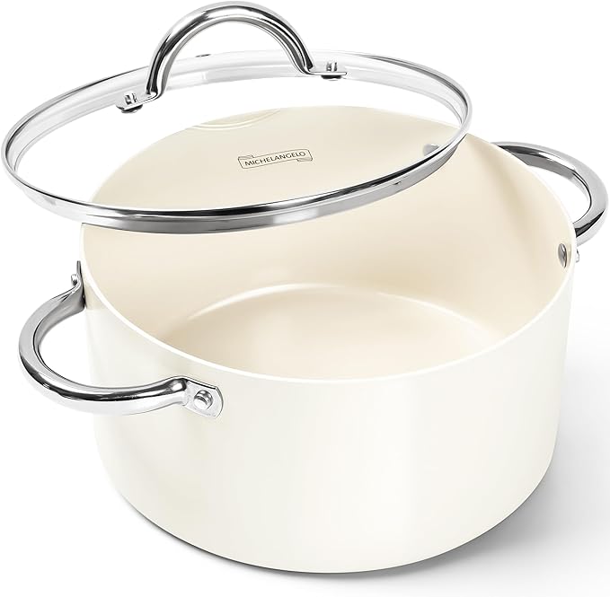 MICHELANGELO Stock Pot with Lid, Nonstick Cooking Pot, 5 Quart Soup Pot with Lid, Non Stick Pots with Stainless Steel Handle, Induction Compatible, Cream by Michelangelo