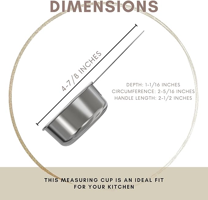 1/4 Cup Stainless Steel Measuring Cup | Sturdy Metal 60 ml | 60 cc | 2 oz | Single Cup for Wet and Dry Ingredients | Great for use as 1/4 Cup Dog Food Scoop - 1 PK - Image 3