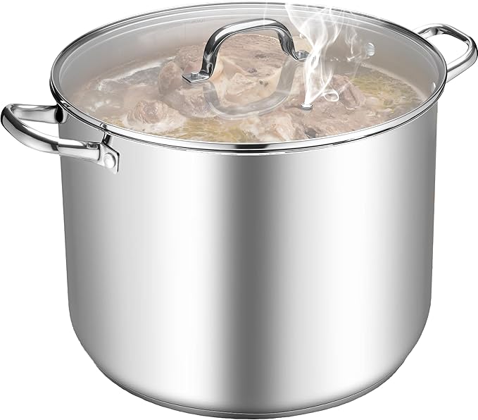 TeamFar Stainless Steel Stock Pot, 24QT Large Stockpot Tri-ply Bottom Cooking Soup Pot with Glass Lid, for Induction Gas Glass Stovetops, Non Toxic & Heavy Duty, Large Size & Easy Clean by TeamFar