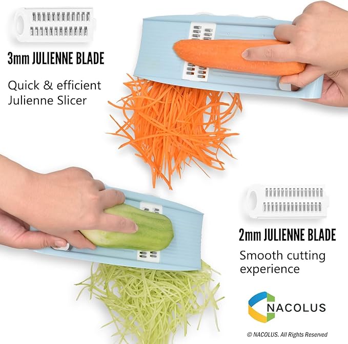 NACOLUS Handheld Mandoline Slicer for Kitchen, Vegetable Slicer Multi Blade Potato Chip, Veggie shredder, Vegetable Cutter, Julienne Shredder and peeler For Small Job In Kitchen Blue