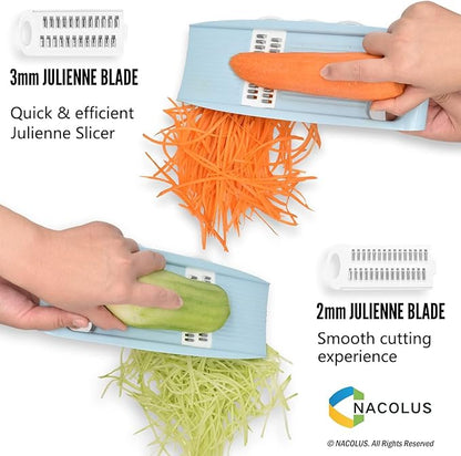 NACOLUS Handheld Mandoline Slicer for Kitchen, Vegetable Slicer Multi Blade Potato Chip, Veggie shredder, Vegetable Cutter, Julienne Shredder and peeler For Small Job In Kitchen Blue
