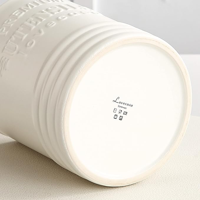 LOVECASA Vintage Utensil Holder for Kitchen Countertop, 7.2” Large Ceramic Utensil Crock for Home Décor, Farmhouse Utensil Vase for Housewarming, Wedding, Birthday Gift - Cream White - Image 7