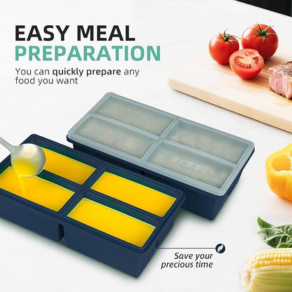 Silicone Freezer Molds for Soup with Lid - 1 Cup Capacity Soup Freezer Container, Large Ice Cube Mold - With Reinforced Steel Ring Top Lid, Oven and Dishwasher Safe, Meal Prep & Food Storage - 2-Pack