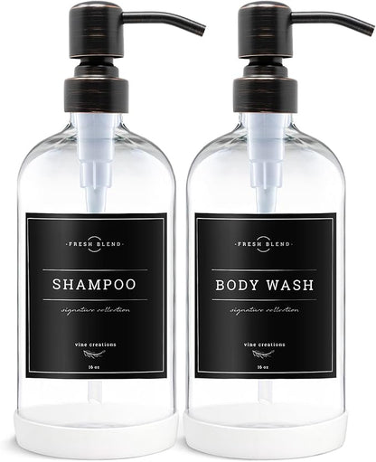 Vine Creations Clear Glass Soap Dispenser, 2 Pack Kitchen Soap Dispenser Set with Stainless Steel Pump, 16 oz Dish Soap and Hand Soap Dispensers for Bathroom with Waterproof Labels - Image 7