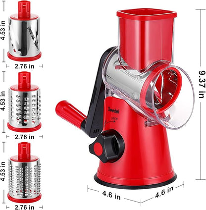 Geedel Rotary Cheese Grater, Kitchen Mandoline Vegetable Slicer with 3 Interchangeable Blades, Easy to Clean Grater for Fruit, Vegetables, Nuts - Image 9