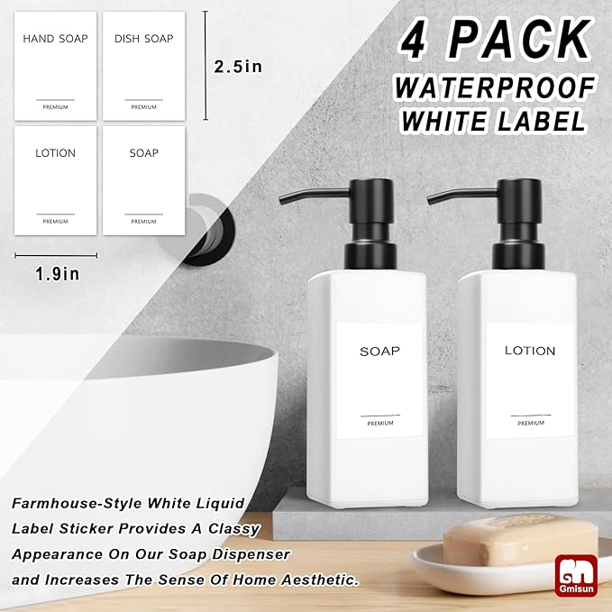 GMISUN White Soap Dispenser, Bathroom Hand Soap Dispenser, Glass Dispenser with Stainless Steel Pump, Kitchen Hand and Dish Soap Dispensers, 12 fl oz/350ml Liquid Refillable Soap and Lotion Bottle - Image 5