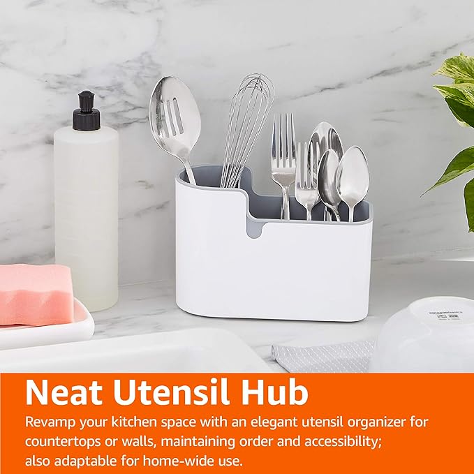 Amazon Basics Countertop & Wall Organization for Utensils, Space-Saving, Divided Compartments, White & Grey - Image 5
