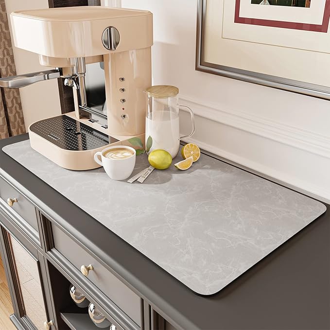 AMOAMI Coffee Mat - Hide Stain, Rubber Backed, Absorbent Dish Drying Mat for Kitchen Counter - Fits Under Coffee Maker & Machine, Dish Rack by AMOAMI