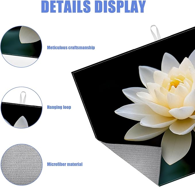 White Louts Flower Dish Drying Mat for Kitchen Counter Floral Drying Pad Absorbent Reversible Dish Drainer Rack Mats Draining Pad 18"x24"Inch - Image 3