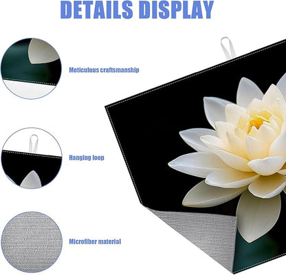 White Louts Flower Dish Drying Mat for Kitchen Counter Floral Drying Pad Absorbent Reversible Dish Drainer Rack Mats Draining Pad 18"x24"Inch - Image 3