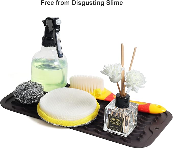 ZLR Silicone Sponge Holder & Sink Caddy Tray (6" x 12") - Narrow Dish Drying Mat for Kitchen Counter - Waterproof Soap Dispenser Organizer, Non-Slip Bathroom Vanity Tray (Coffee) - Image 8
