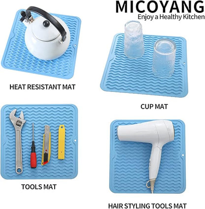 MicoYang Silicone Dish Drying Mat for Multiple Usage,Easy clean,Eco-friendly,Heat-resistant Silicone Mat for Kitchen Counter or Sink,Refrigerator or Drawer liner Light Blue M 12 inches x 12 inches - Image 4