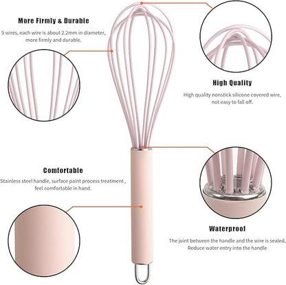GorGin high temperature and easy to clean silicone whisk, wisk,stirrer, 10 inch, grip good grip design for Blending Whisking Beating Stirring Cooking Baking (1 Pack | Pink) - Image 2