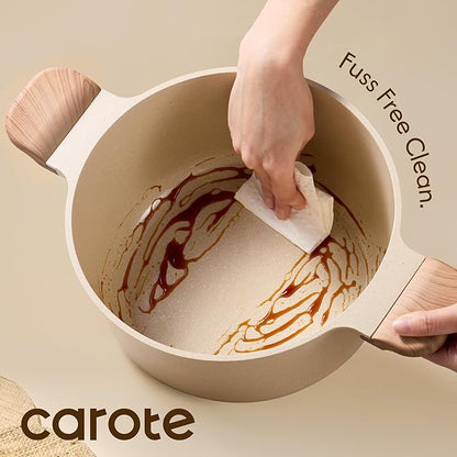 CAROTE 5 Qt Nonstick Stock Pot with Lid Soup Pot, Ceramic 5 Quart Casserole with Lid, Easy to Clean Non Stick Cooking Pot Cookware PFOA Free, Ceramic Oatmeal - Image 3