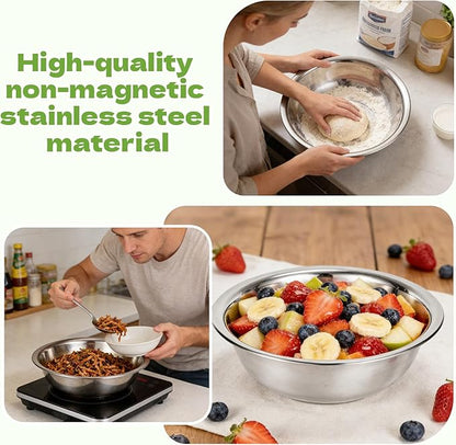 10 PCS Stainless Steel Mixing Bowls 13 Inch 8 Qt Extra Large Metal Basin with Mirror Finish, Heavy-Duty Salad Dough Bowl Kitchen Prep Bowl Dishwasher Safe Dish Tub for Home & Commercial Cooking